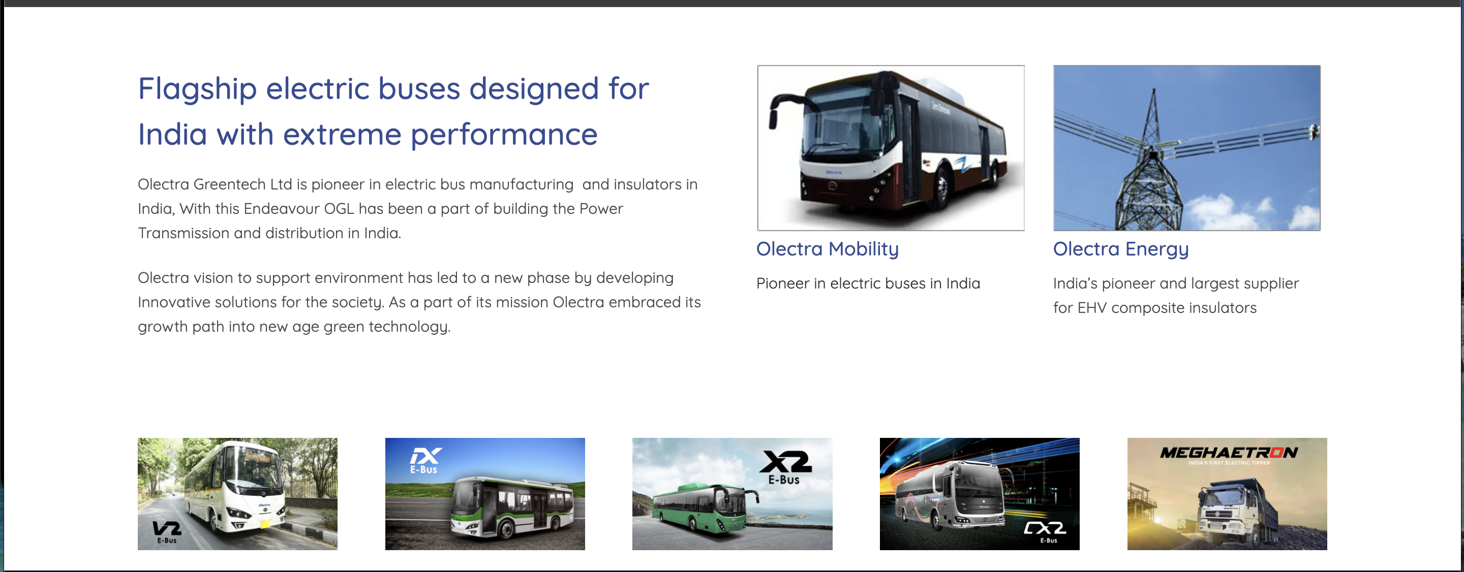 Olectra Greentech website
